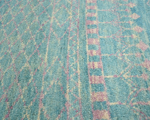 10 Feet Moroccan Blue Hand Woven Wool Runner Rug